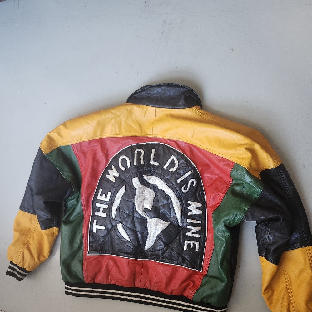 Multicolor Leather Bomber Jacket - Picture 8 of 9
